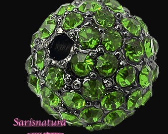 5 Rhinestone alloy Beads, Grade A, Round, Gunmetal, Peridot rhinestone, 10mm, Hole: 2mm