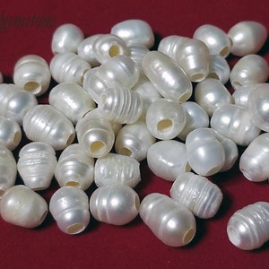 Natural Freshwater Pearls Beads, 3mm hole bead, oval loose pearl beads, Natural Color, White, size 8-9mm wide, 8-11mm long, large hole 3mm. image 4