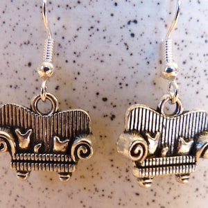 Couch Earrings, Hypoallergenic, Chesterfields, Love Seats, Furniture, Fanciful Couch, Sweet Couch with Pillows, Interior Decorator Earrings