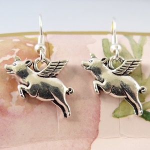 Flying Pigs Earrings, Hypoallergenic, When Pigs Fly, Super Cute Pigs With Wings, Funny, Adorable, Pig Collectors, Bright, Shiny, Sweet