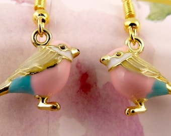 Orecchini a forma di uccello, ipoallergenici, uccellino rosa e turchese, grazioso uccello, 3D, piccoli, leggeri, super carini, stravaganti, regalo per gli amanti degli uccelli, piccoli