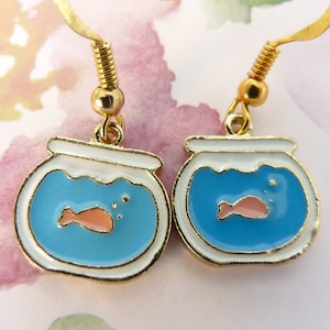 Goldfish Earrings, Hypoallergenic Goldfish Bowls, Goldfish, Pet Goldfish, Cute, Whimsical, Fun Earrings, Pets, Pez de Colores, Poisson Rouge