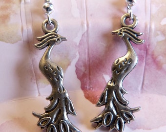Phoenix Earrings, Hypoallergenic, Small, Lightweight, Phoenix Rising From Ashes, Never Give Up, Fantasy, Whimsy, Pretty, Phoenix Birds