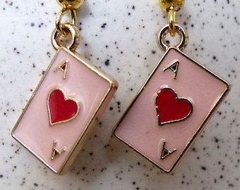 SMALL Ace of Hearts Earrings, Hypoallergenic, Pink Playing Cards, Gift for Card Players, Card Sharks, Hearts, Euchre, Poker