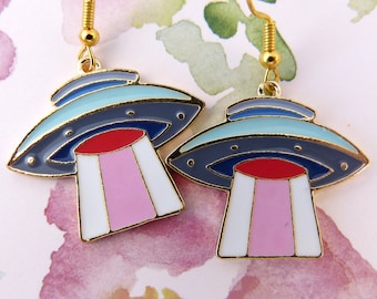 UFO Earrings, Space, Hypoallergenic, Spaceship, Martians, Science Fiction, Sci Fi, Flying Saucers, Funky Funny Whimsical, Cute Gift for Her