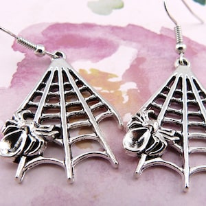 Spiderweb Earrings, Spiders, Creepy But Not TOO Creepy, Lightweight, Hypoallergenic, Halloween, Gift for Spider Lovers, Arachnids, Goth