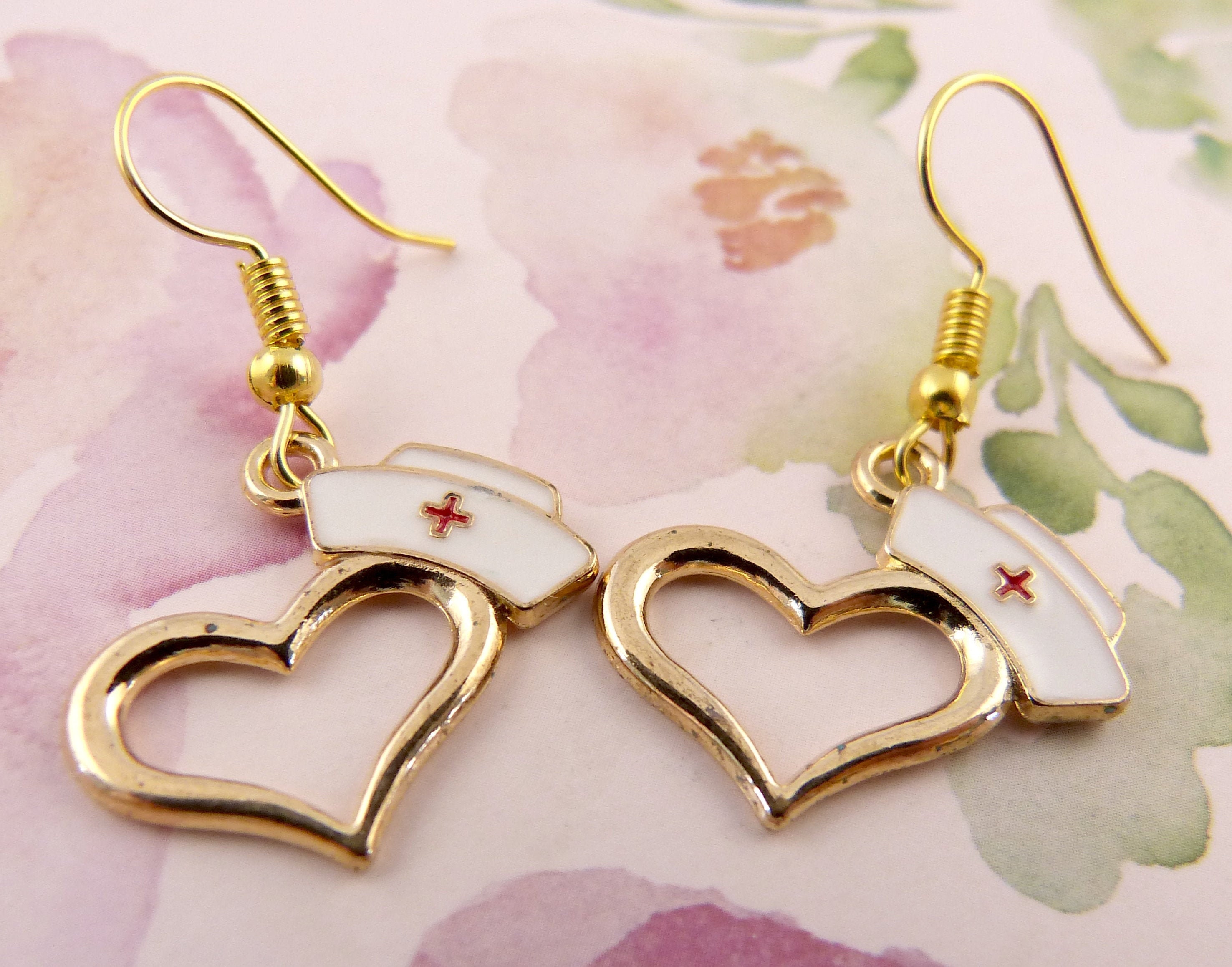 Nurse Earrings Nurse's Cap Earrings Goldtone Vintage Etsy