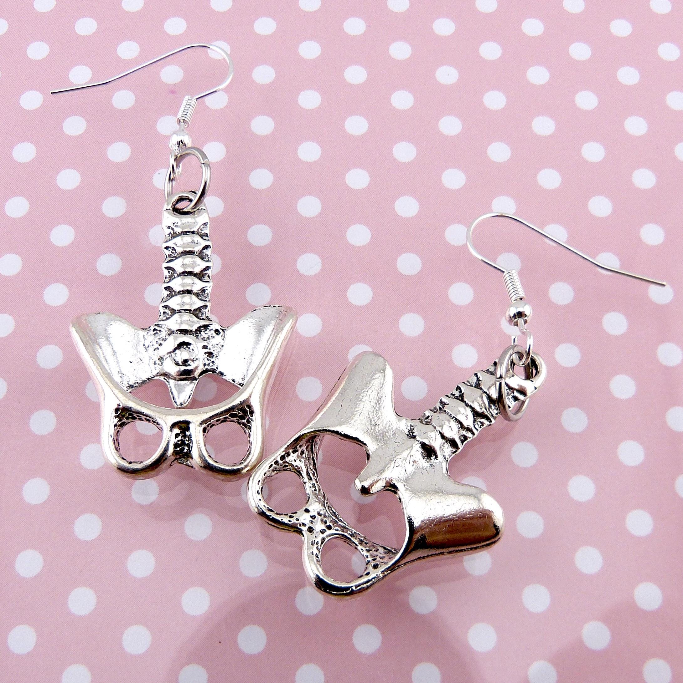 Bone Earrings, Fairly Large, Pelvis, Pelvic Bones, Spine