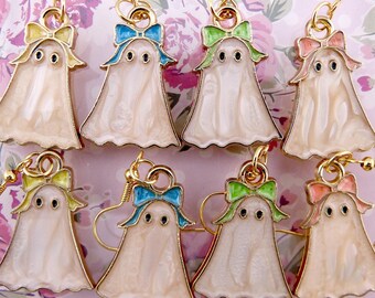 Ghost Earrings with Adorable Bows in Four Colours, More Cute and Girly Than Scary Halloween Jewelry, Hypoallergenic, A Great Ghoulish Gift!