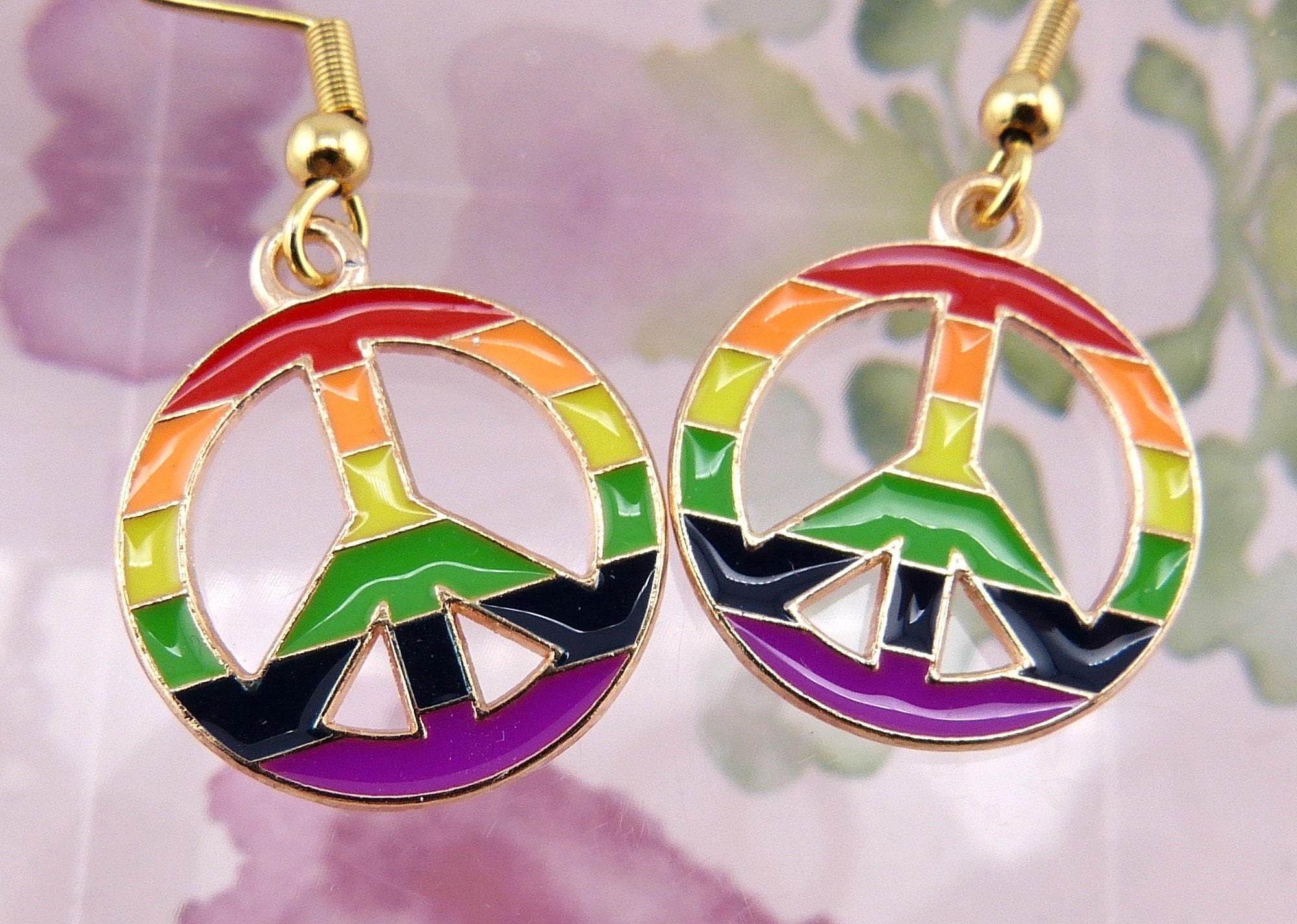 Earring Signs Peace Sign Earrings, Colourful, Rainbow-striped, Hypoallergenic ...