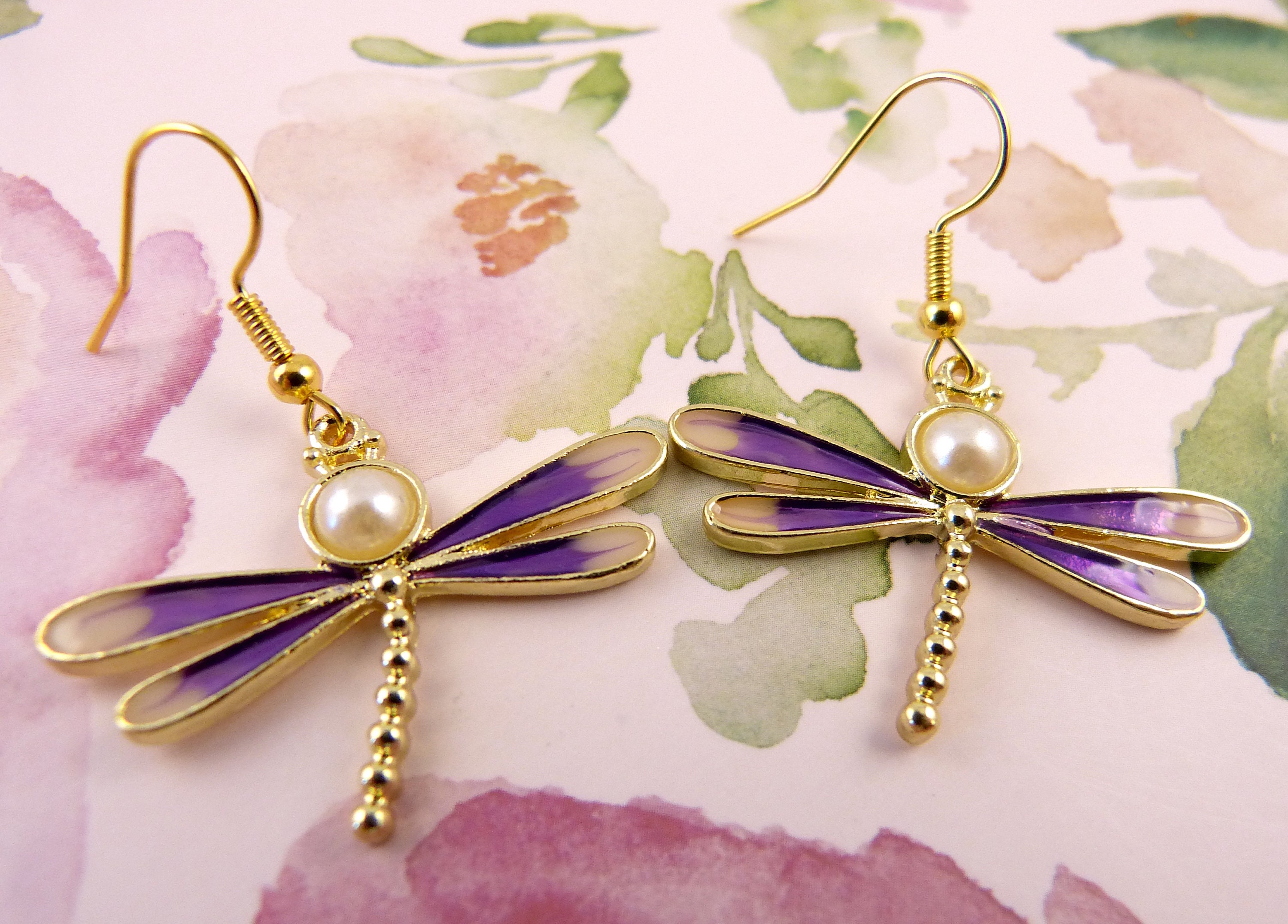 Purple/Golden Dragonfly Earrings Purple/Golden Dragonfly Earrings