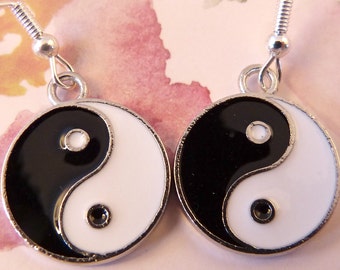 Yin And Yang Earrings, Hypoallergenic, Black and White, Duality, Ancient Chinese Philosophy, Taoism, Daoism, Opposites Attract, Spirituality