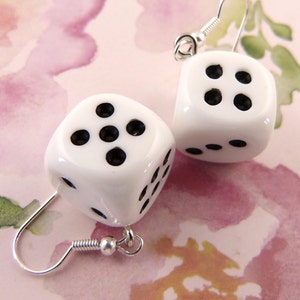 Dice Earrings, White With Black Dots, Roll The Dice On Your Ears, Cute Dice, Game Earrings, Whimsical, Real Dice, Funky, Gift for Her
