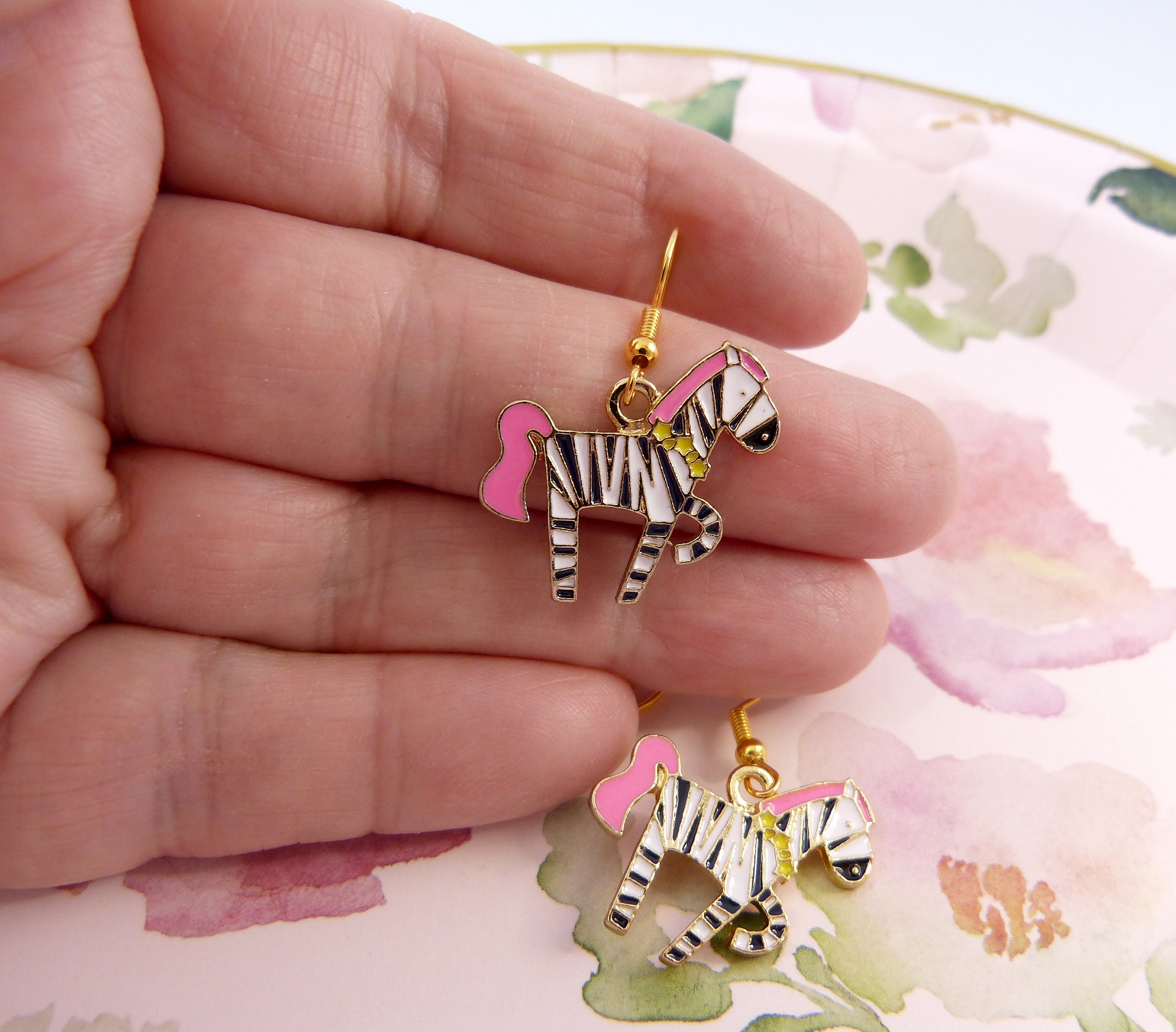 Zebra Earrings Stripes Pink Tail Pink Mane Cute Zebras Etsy