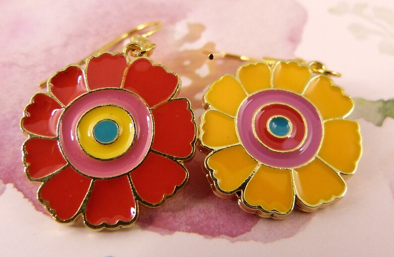 Funky Flower Earrings Bright Fresh From the Earring Garden Gift for Her Gorgeous Confident Colours Boho Beauties Red Yellow Sunflowers