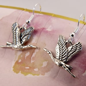 Geese Earrings, Hypoallergenic, Flying Geese, Canada Goose, Small, Lightweight, Pretty Gift for Her, Canadian Eh, Bird Lovers, Silvertone