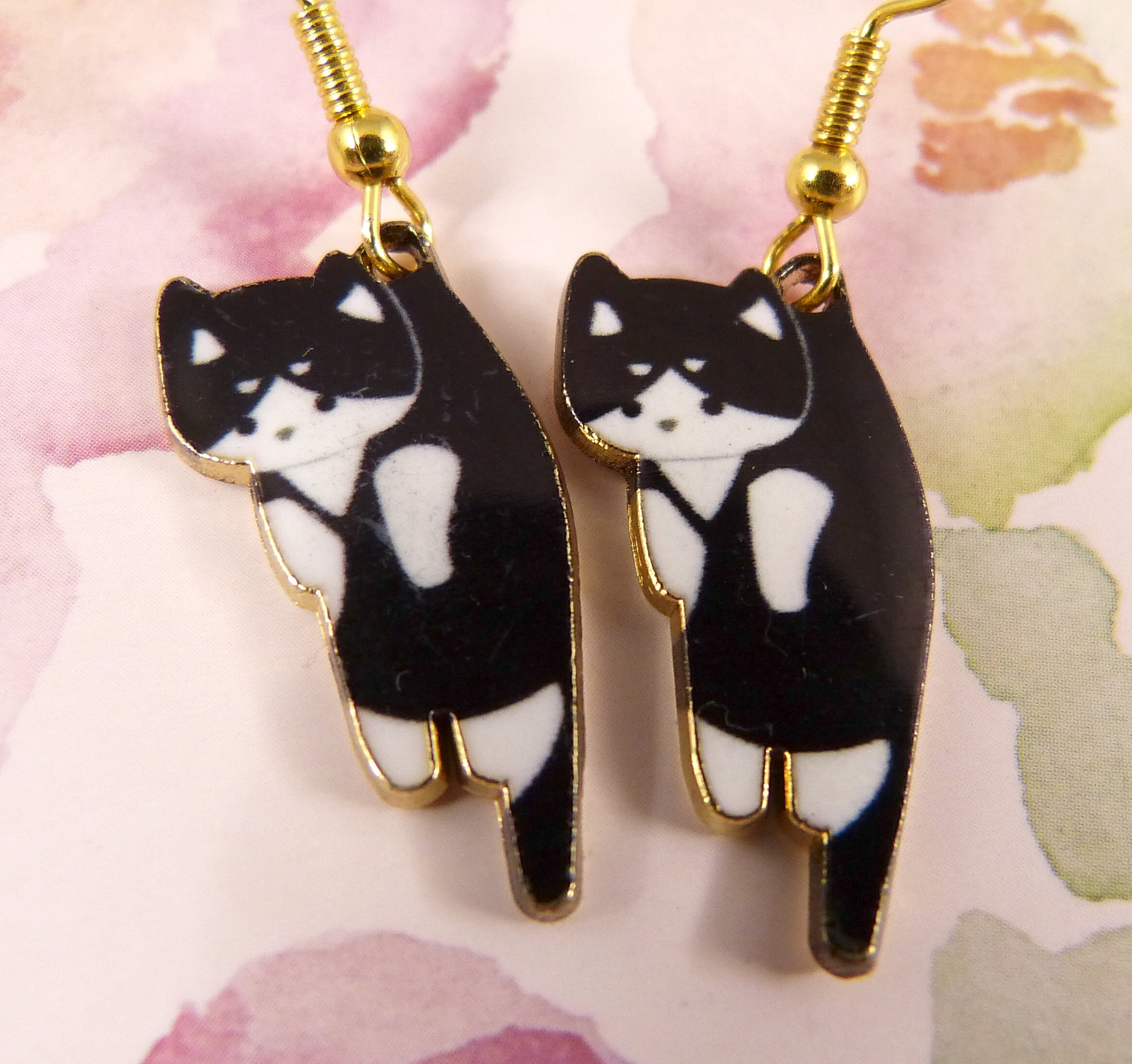 Tuxedo Cat Earrings Hypoallergenic Held by the Scruff Black Etsy UK