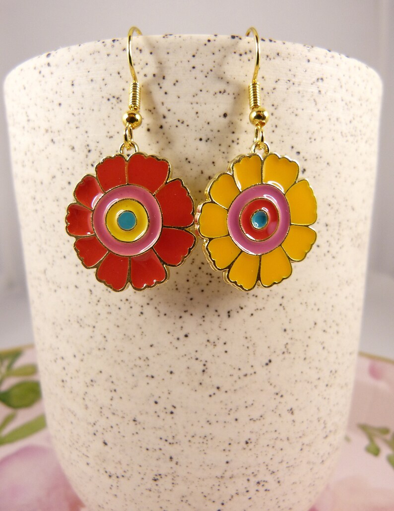 Funky Flower Earrings Bright Fresh From the Earring Garden Gift for Her Gorgeous Confident Colours Boho Beauties Red Yellow Sunflowers