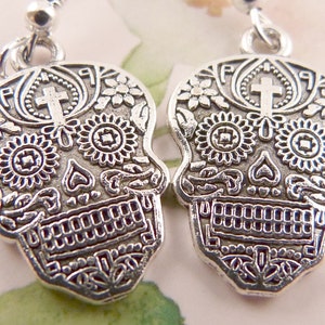 Sugar Skull Earrings, Hypoallergenic, Day of the Dead, or Anytime You Feel Skullish, Goth Skull, Calavera Earrings