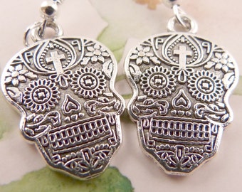 Sugar Skull Earrings, Hypoallergenic, Day of the Dead, or Anytime You Feel Skullish, Goth Skull, Calavera Earrings