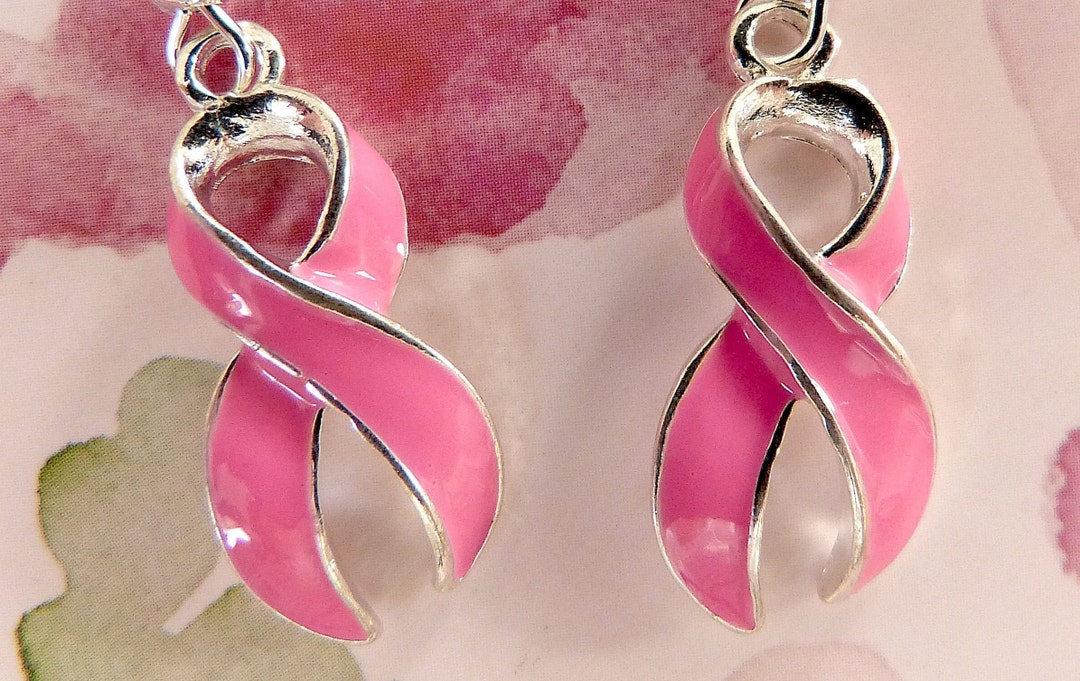Pink Ribbon Earrings, Breast Cancer Awareness, Two Dollars From Every