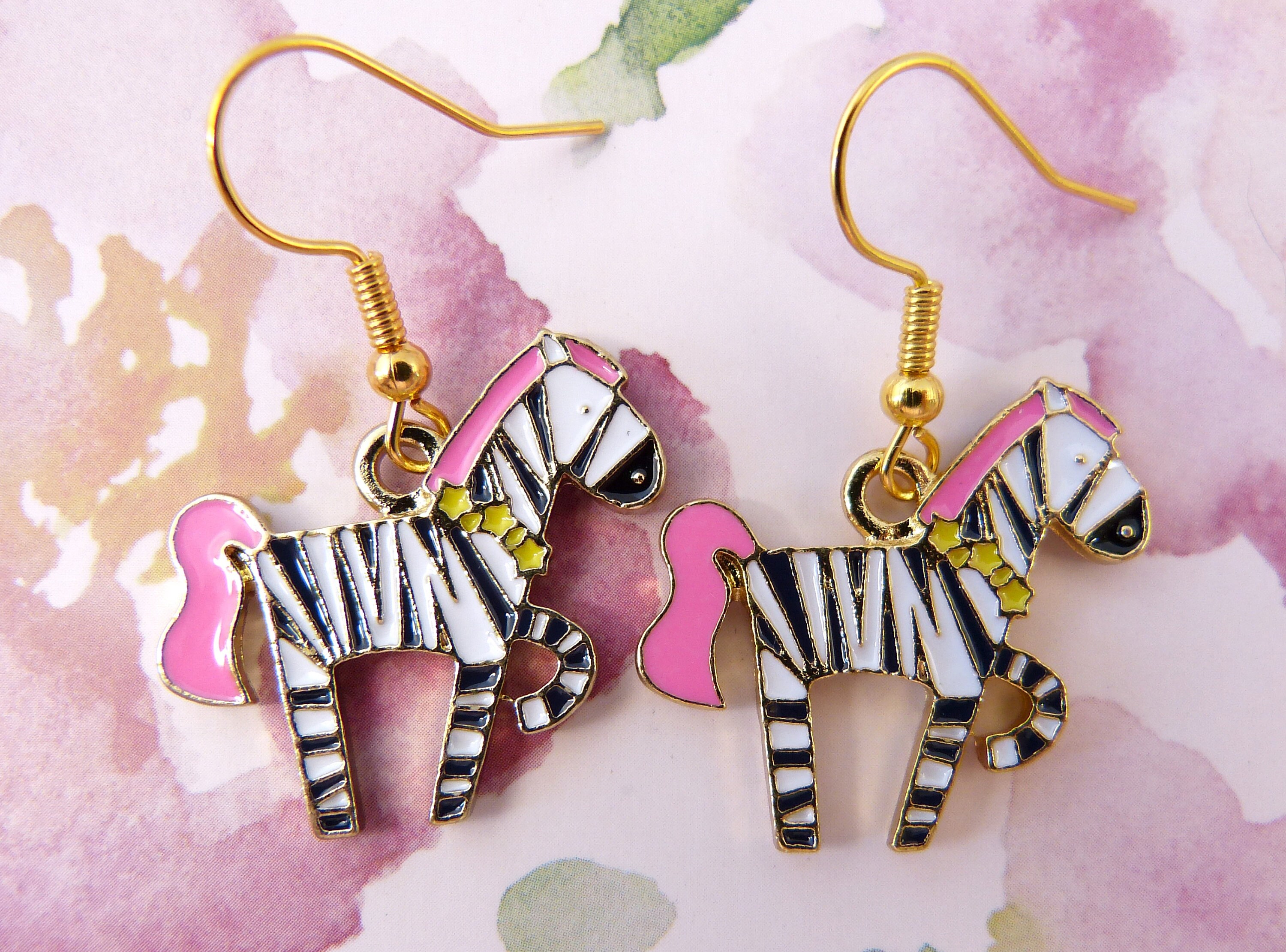 Zebra Earrings Stripes Pink Tail Pink Mane Cute Zebras Etsy