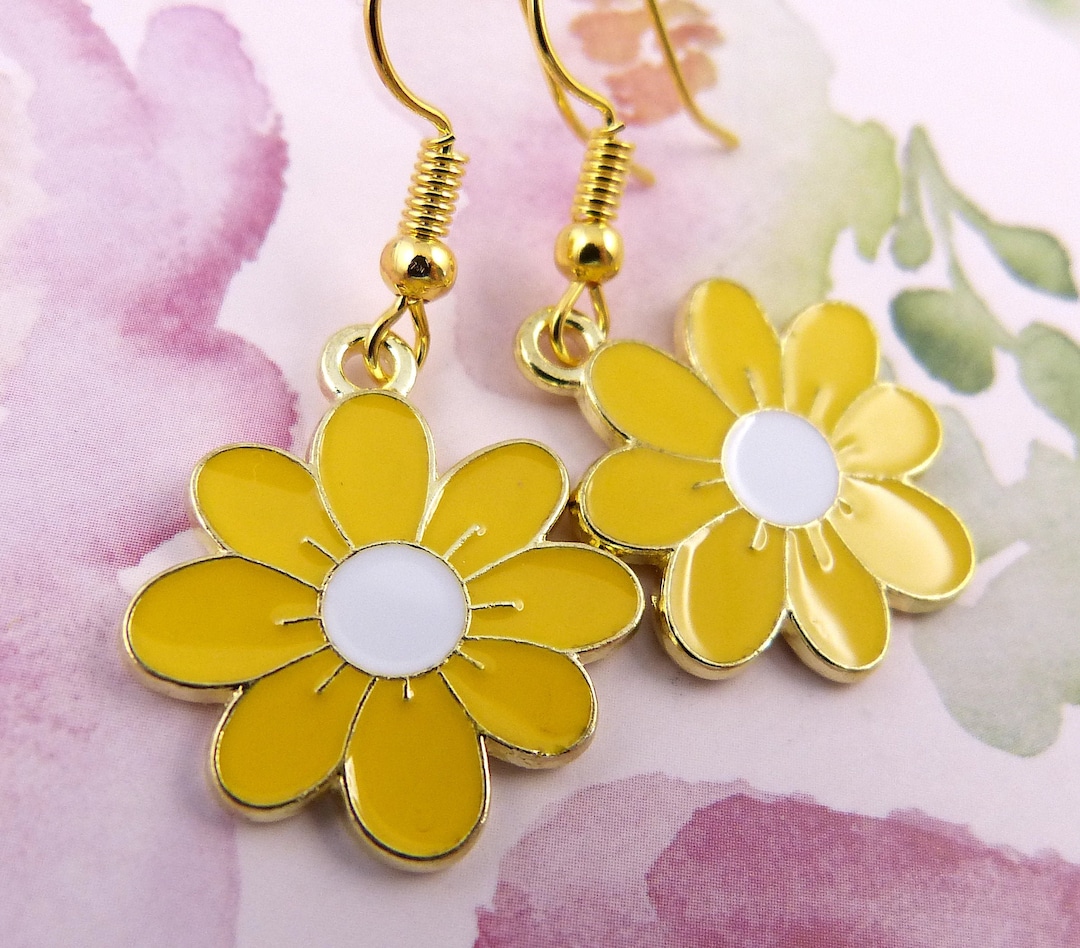 Daisy Earrings, Hypoallergenic, Yellow, White, Fresh, Summer, Spring ...