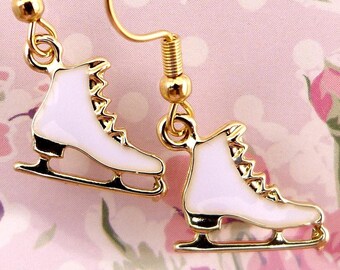 Figure Skating Earrings, Very Small Skates, Lightweight, Hypoallergenic, White with Golden Trim, Ideal Little Gift for Skaters of All Ages