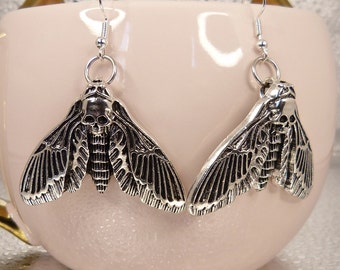 Death's Head Moth Earrings LARGE, Hypoallergenic, Goth, Heavy, Hawkmoth, Acherontia atropos, Sinister Omen of Death, Gift for Her or Him
