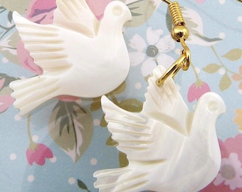 White Dove Earrings Made from Natural Seashells, Gorgeous Dove of Peace, Hypoallergenic, Lightweight, Fairly Small, Pretty Gift for Her