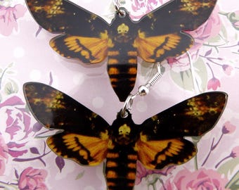 Death Head Moth Earrings, Chocolate Brown and Warm Amber Coloured Wings, Lightweight Acrylic, Hypoallergenic, Gleefully Gorgeously Goth!