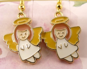 Angel Earrings, Adorable, Whimsical, Super Cute Angels for Christmas, Hypoallergenic, Lightweight, Small, Stocking Stuffer, Gift for Her