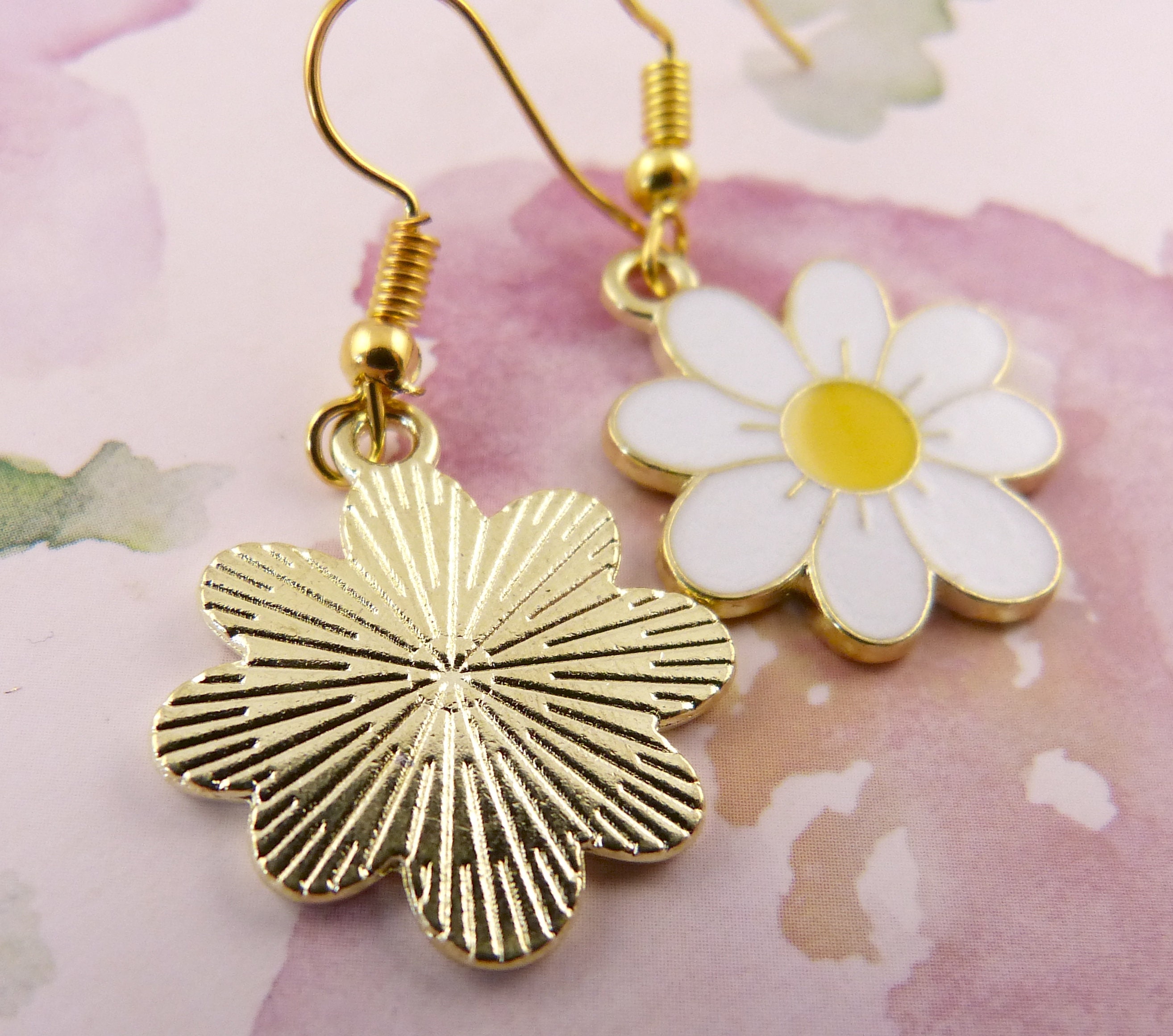 Daisy Earrings, White and Butter Yellow, Hypoallergenic
