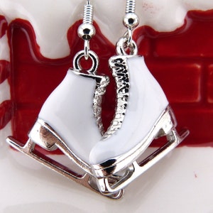 Figure Skating Earrings, Beautiful Gift for Figure Skaters, Fairly Small, Hypoallergenic, Traditional White Women&#39;s Skates, Winter Holidays