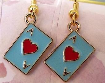 Ace of Hearts Earrings, Hypoallergenic, Small Blue Playing Cards, Gift for Card Players, Euchre, Poker, Hearts, Card Games, Aces High, Cute