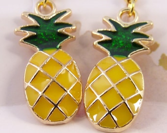 Pineapple Earrings, Hypoallergenic, Yellow and Green Shiny Yellow Pineapples, Delicious and Non-Nutritious!! Tropical, Beach, Summer, Cute