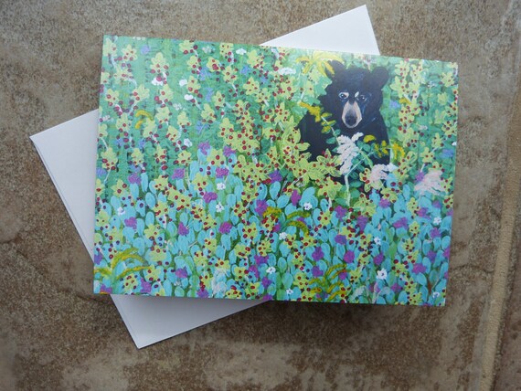 Greeting Card, Black Bear in Berry Bushes, 5x7" with Envelope, Blank Inside