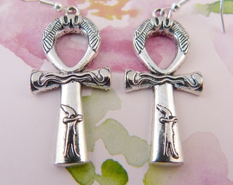 Ankh Earrings, Ornate Ancient Egyptian Symbols, Detailed, Elaborate, Medium Size, Key of Life, Religious, Key of the Nile, Air Water