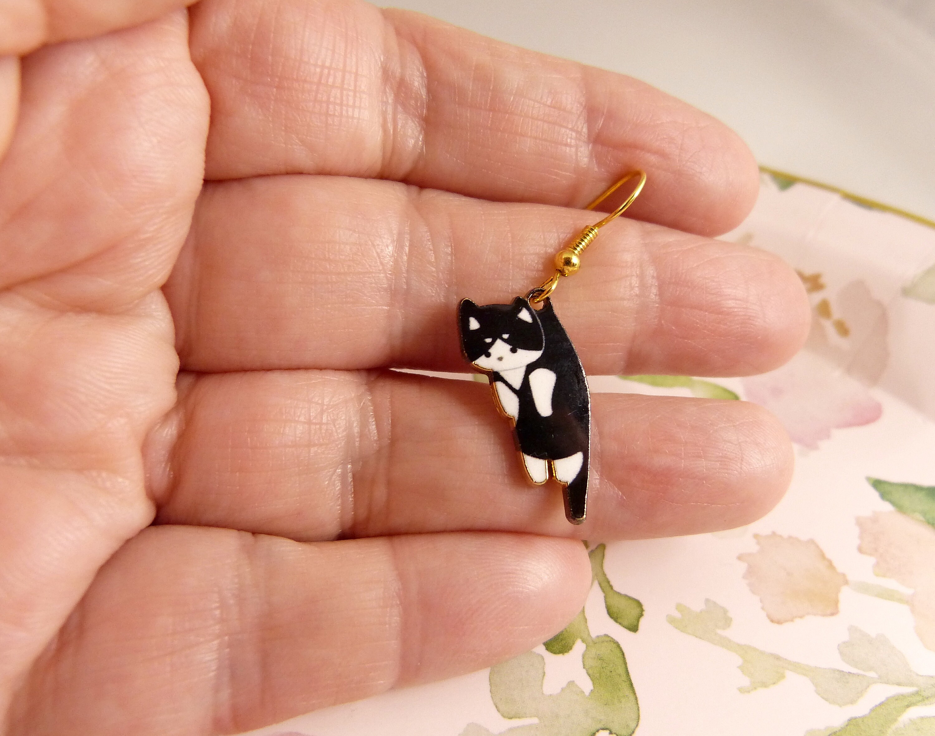 Tuxedo Cat Earrings Hypoallergenic Held by the Scruff Black Etsy