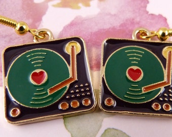 Record Player Earrings, Hypoallergenic, Music Lovers, Musicians, Old-Fashioned Stereo, Nostalgic Vintage Style Earrings Whimsical Funky Cute