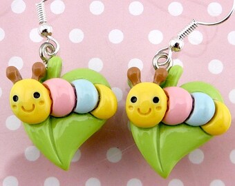 Caterpillar Earrings, Cartoon Cuties in Pastel Colours, Small, Lightweight, ADORABLE!