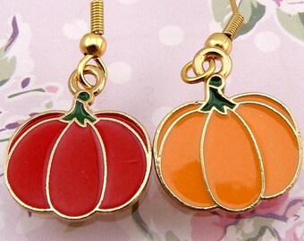 Pumpkin Earrings, Fairly Small, Choice of Red Pumpkins or Orange Pumpkins, Fall, Autumn, Thanksgiving, Halloween Jewelry, Hypoallergenic