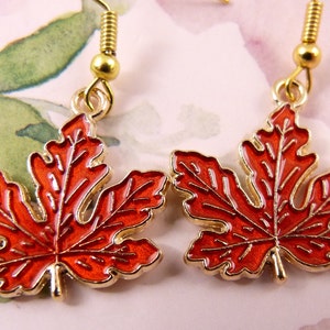 Maple Leaf Earrings, Hypoallergenic, Red Leaf, Sugar Maple, Pretty, Canadian, Patriotic, Autumn Leaf, Gift for Her, Lightweight, Cute