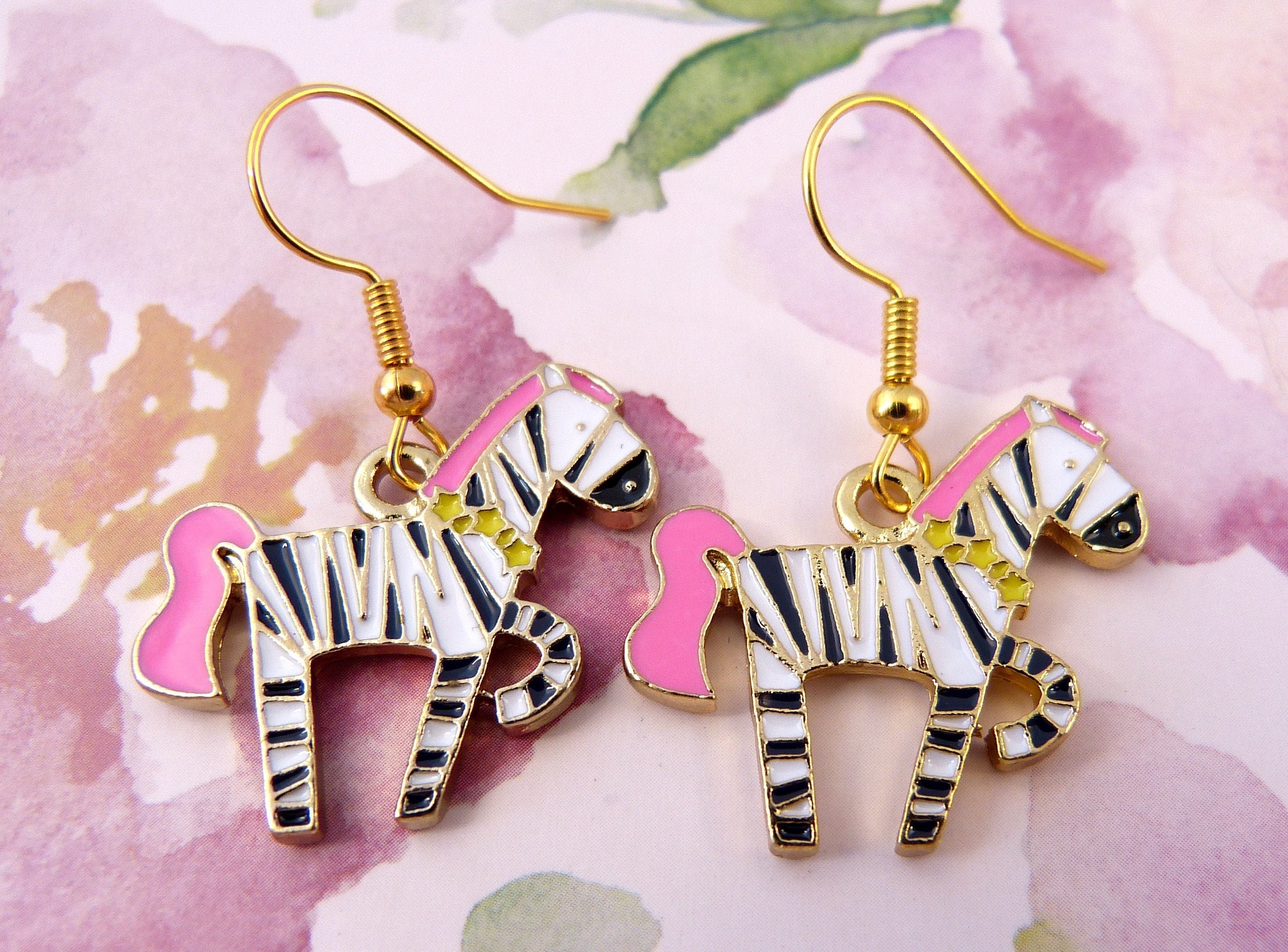 Zebra Earrings Stripes Pink Tail Pink Mane Cute Zebras Etsy