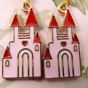 Princess Castle Earrings, Hypoallergenic, Super Cute Pink Castle Perfect for Princesses, Home of the Frog Prince, Small, Lightweight, Sweet