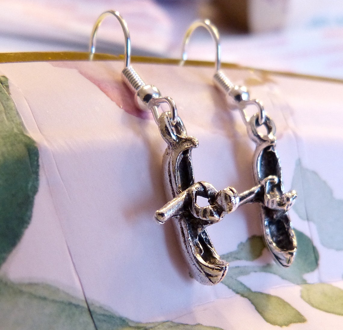 Canoe Earrings Hypoallergenic Person Paddling Canoe Earring Etsy