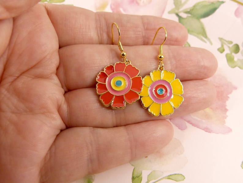 Funky Flower Earrings Bright Fresh From the Earring Garden Gift for Her Gorgeous Confident Colours Boho Beauties Red Yellow Sunflowers