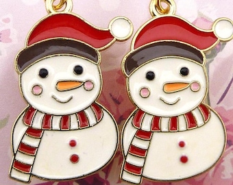 Snowman Earrings for Christmas, Smiling Snow Dude with Carrot Nose, Santa-Style Toque, and Red/White Striped Scarf! Small, Hypoallergenic