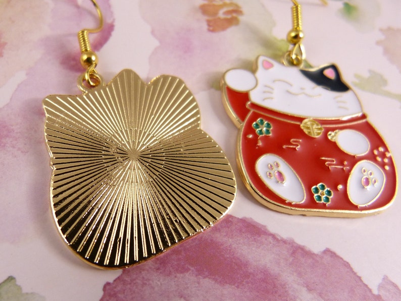 Lucky Cat Pink Toebeans on Cute Paws Gift for Her Seriously Cute Black and White Money Cat with Red Coat Money Cat Earrings Cat Lovers