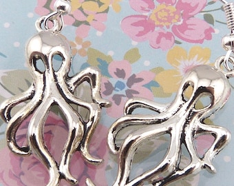 Oktopus Ohrringe, Antiksilberton, Antiksilber, Messing, auch für Allergiker geeignet